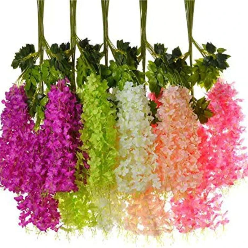 Guirlande de 12 fleurs artificielles de glycine à suspendre