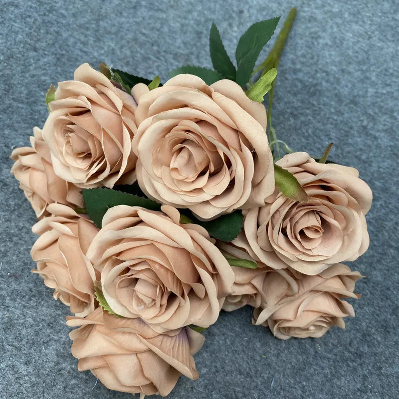 Bouquet de 9 roses artificielles roses