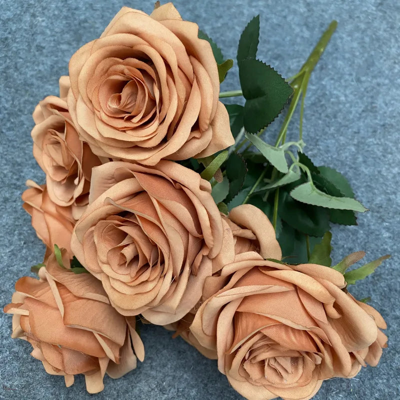 Bouquet de 9 roses artificielles roses