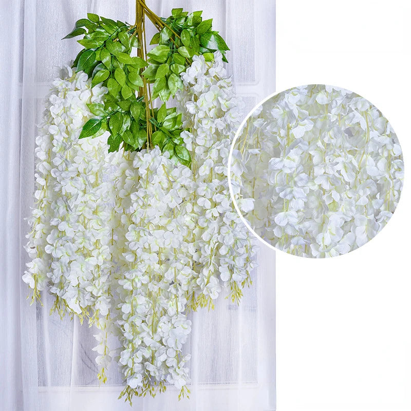 Guirlande de 12 fleurs artificielles de glycine à suspendre