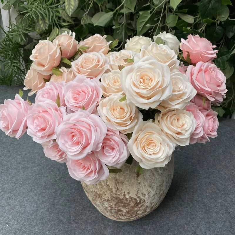 Bouquet de 9 roses artificielles roses