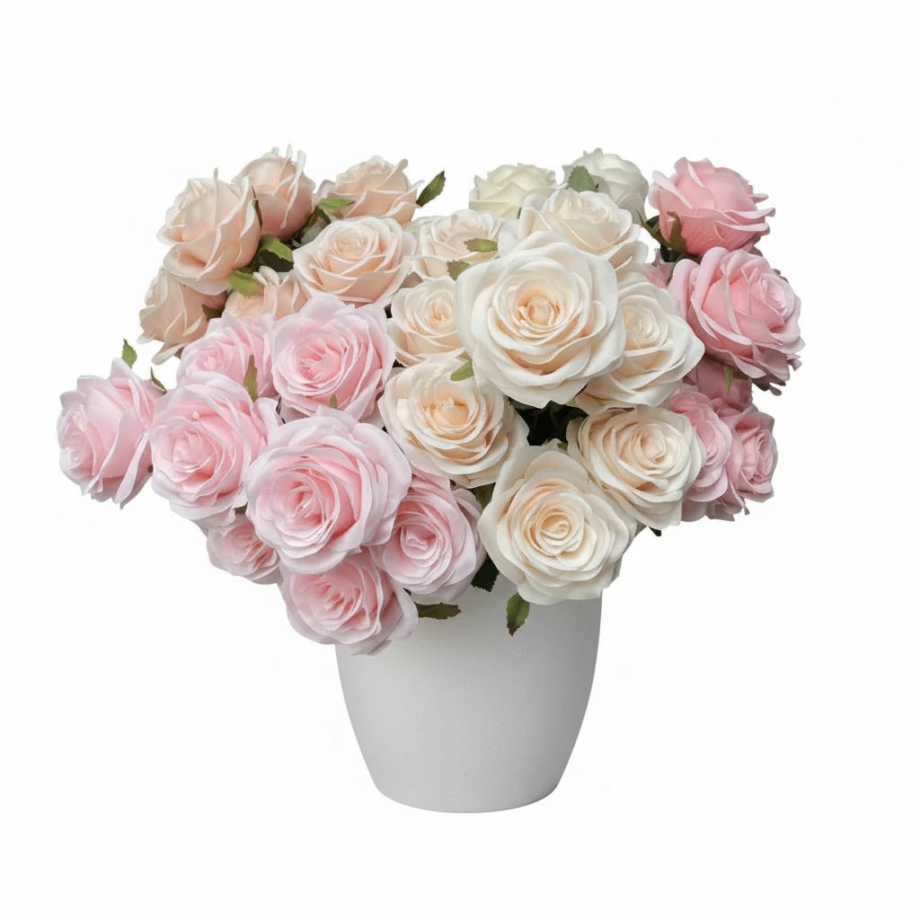 Bouquet de 9 roses artificielles roses