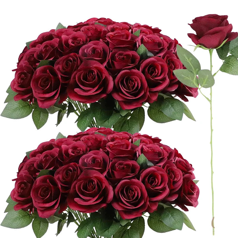 Bouquet de 50 roses artificielles en velours - Luxe