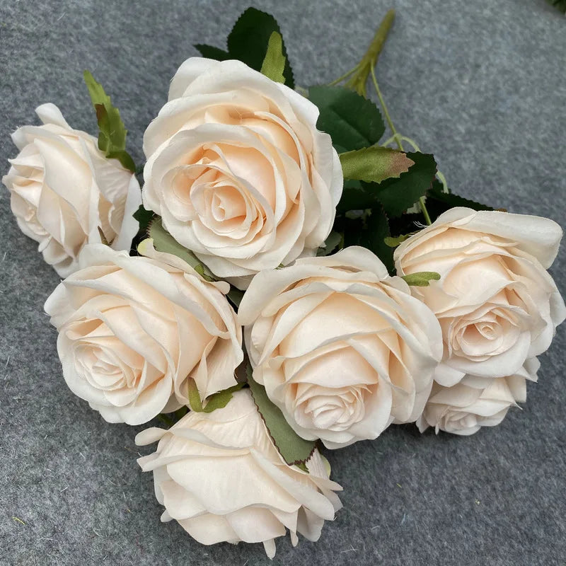 Bouquet de 9 roses artificielles roses