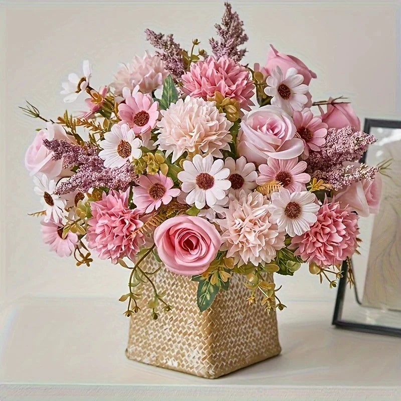 Rose et hortensia artificielle à 7 branches