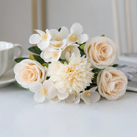 Fleurs artificielles roses et chrysanthèmes en soie