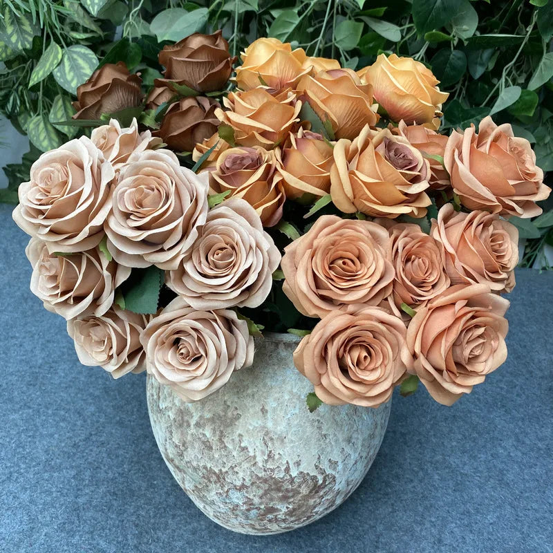 Bouquet de 9 roses artificielles roses