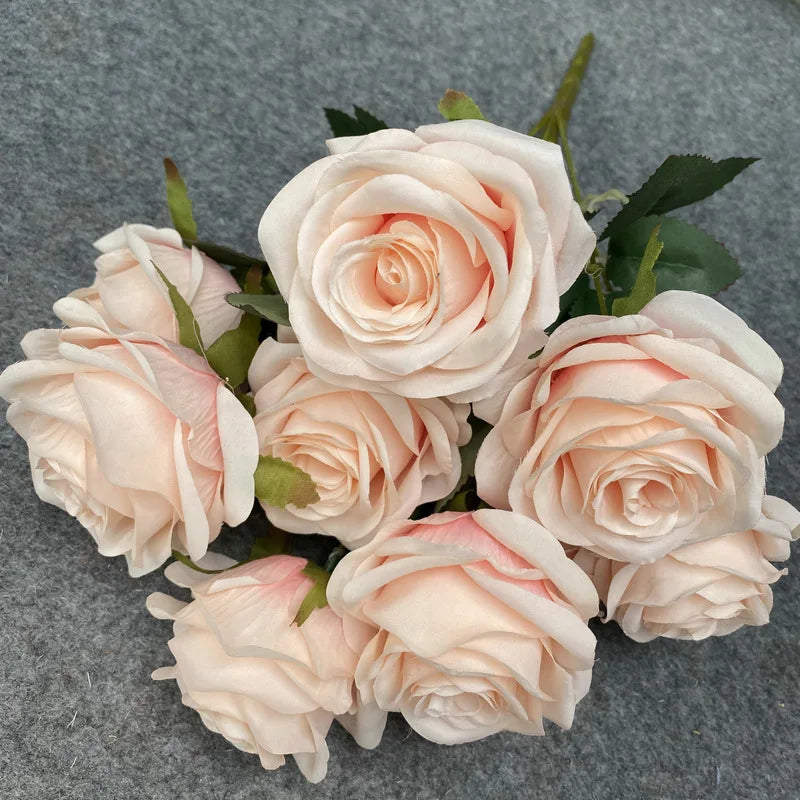 Bouquet de 9 roses artificielles roses