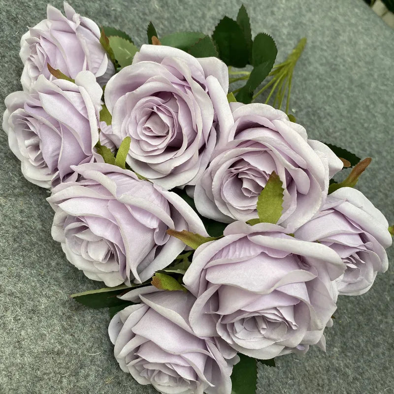Bouquet de 9 roses artificielles roses