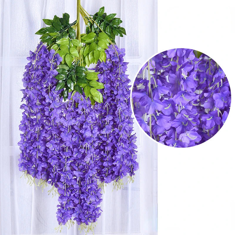 Guirlande de 12 fleurs artificielles de glycine à suspendre