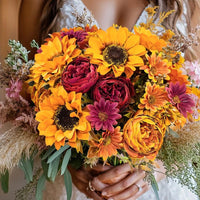 Couronne de fleurs artificielles en soie avec tournesols