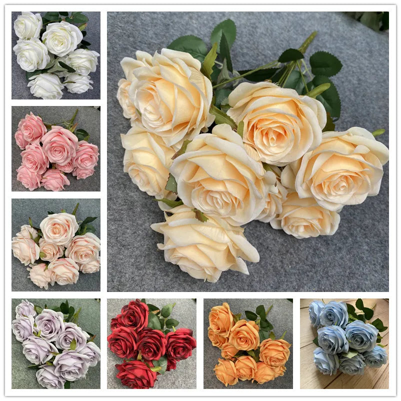 Bouquet de 9 roses artificielles roses