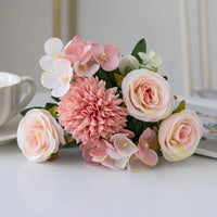 Fleurs artificielles roses et chrysanthèmes en soie