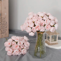 Bouquet de 27 roses roses et pivoines artificielles en soie