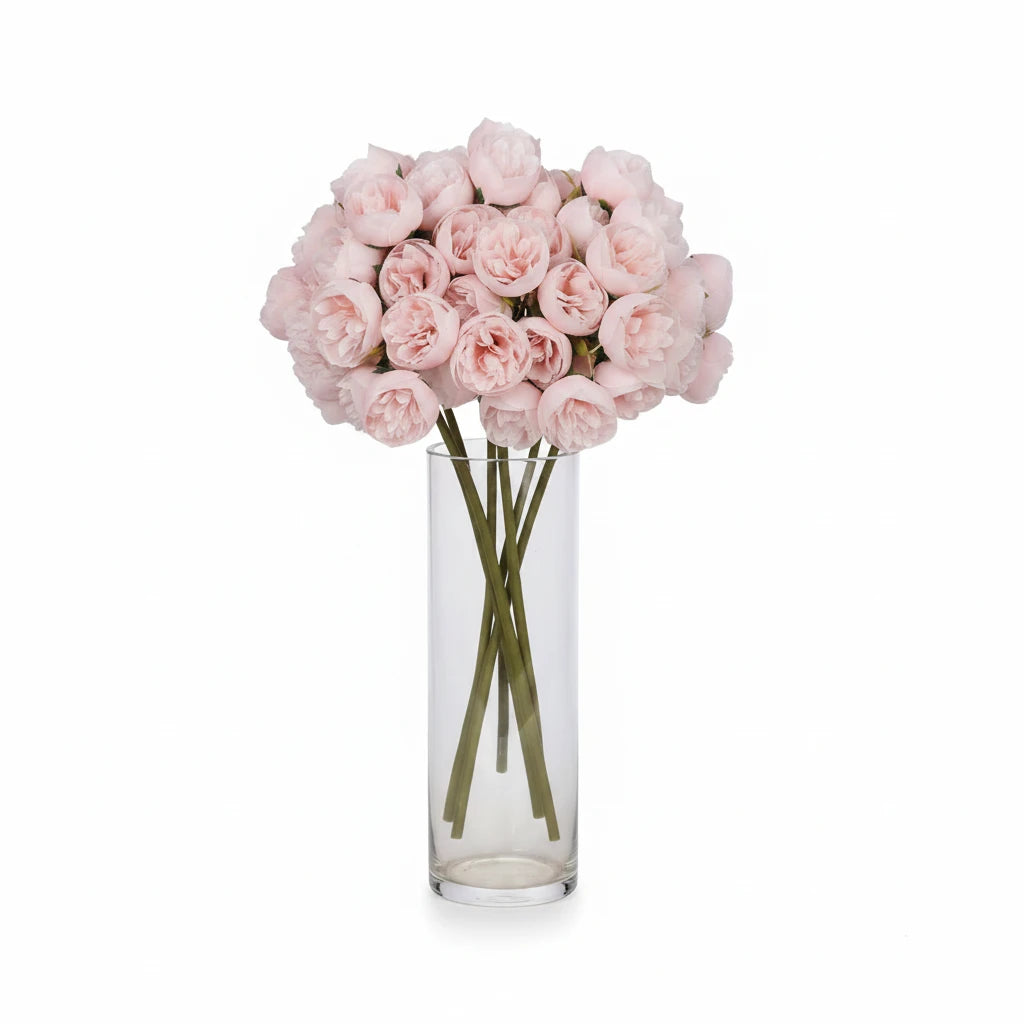 Bouquet de 27 roses roses et pivoines artificielles en soie