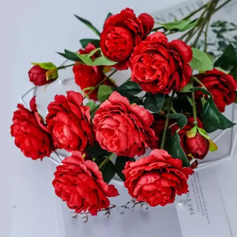 Pivoines roses artificielles en soie