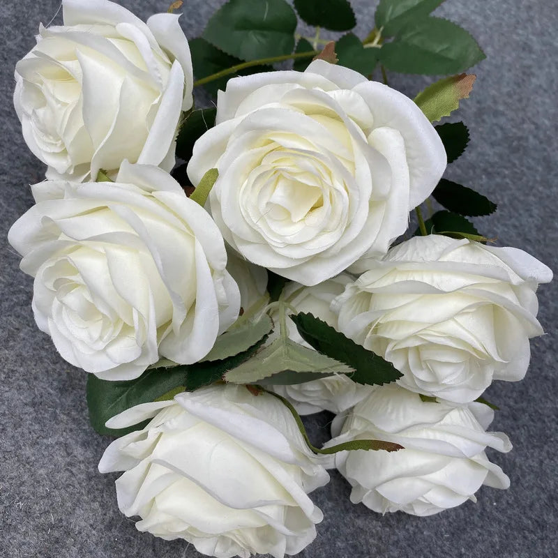Bouquet de 9 roses artificielles roses