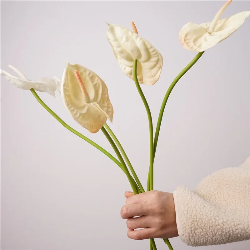 Lot de 10 fleurs artificielles d'anthurium au toucher réaliste