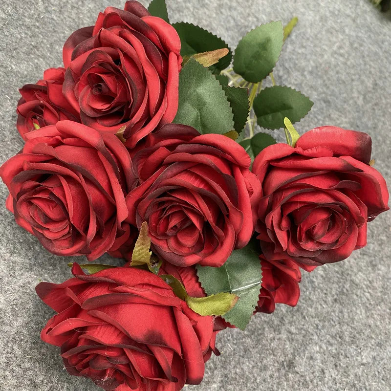 Bouquet de 9 roses artificielles roses