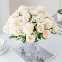 Fleurs artificielles roses et chrysanthèmes en soie