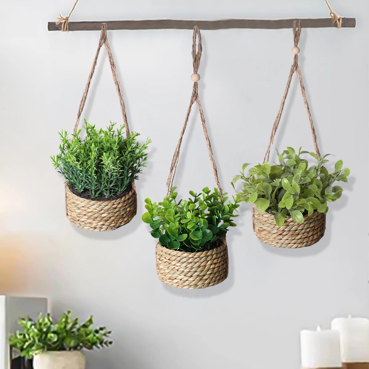 Plantes artificielles vertes Eucalyptus Herbe tressée