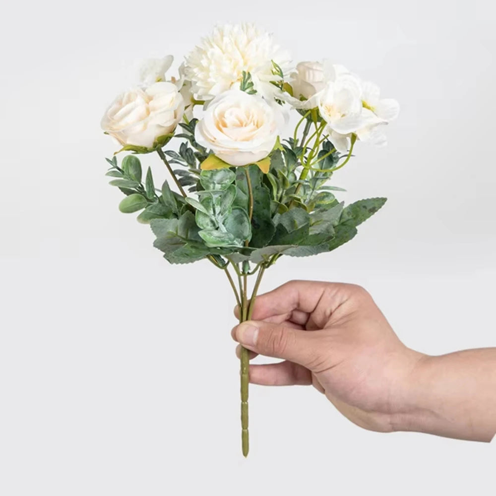Fleurs artificielles roses et chrysanthèmes en soie