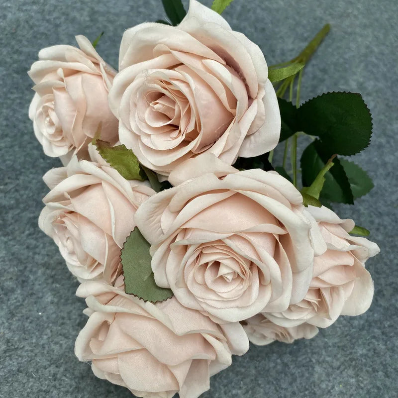 Bouquet de 9 roses artificielles roses