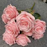 Bouquet de 9 roses artificielles roses