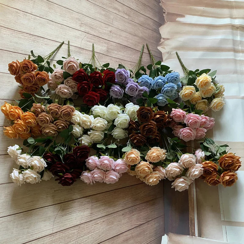 Bouquet de 9 roses artificielles roses
