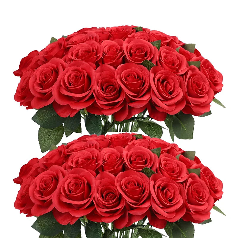 Bouquet de 50 roses artificielles en velours - Luxe