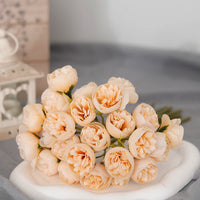 Bouquet de 27 roses roses et pivoines artificielles en soie