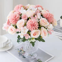 Fleurs artificielles roses et chrysanthèmes en soie