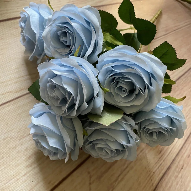Bouquet de 9 roses artificielles roses