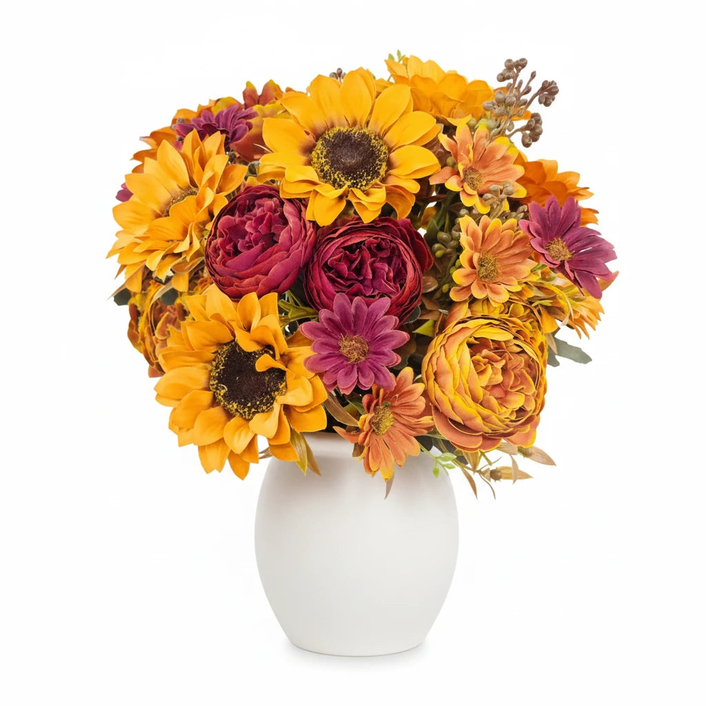 Couronne de fleurs artificielles en soie avec tournesols