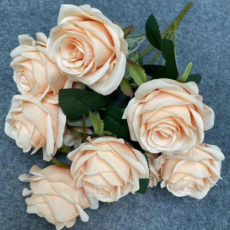 Bouquet de 9 roses artificielles roses