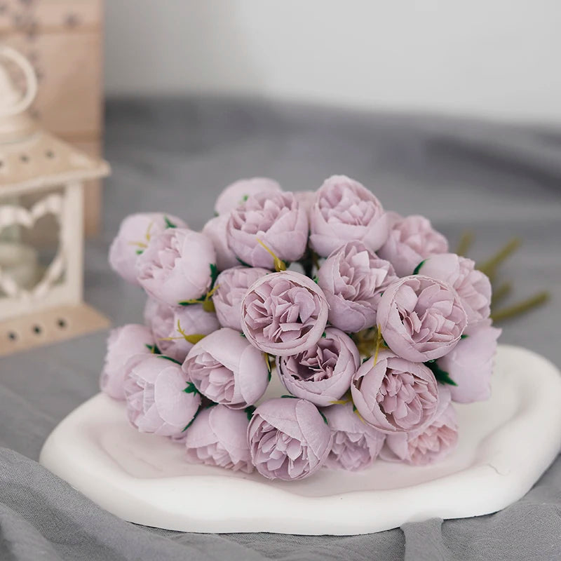 Bouquet de 27 roses roses et pivoines artificielles en soie