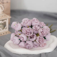 Bouquet de 27 roses roses et pivoines artificielles en soie