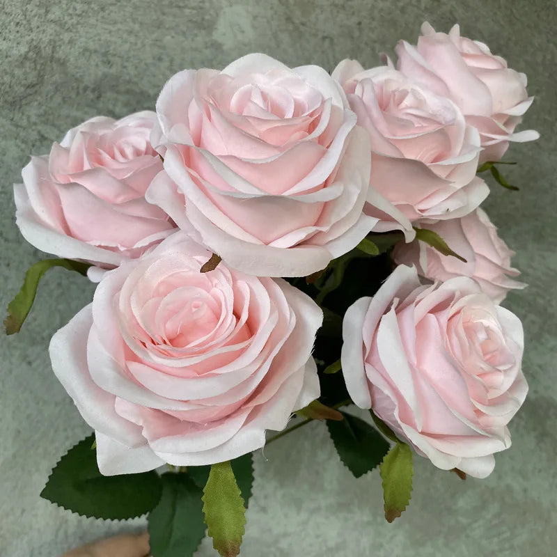 Bouquet de 9 roses artificielles roses