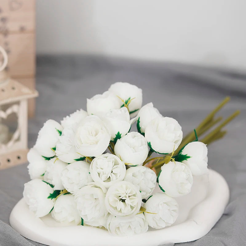 Bouquet de 27 roses roses et pivoines artificielles en soie