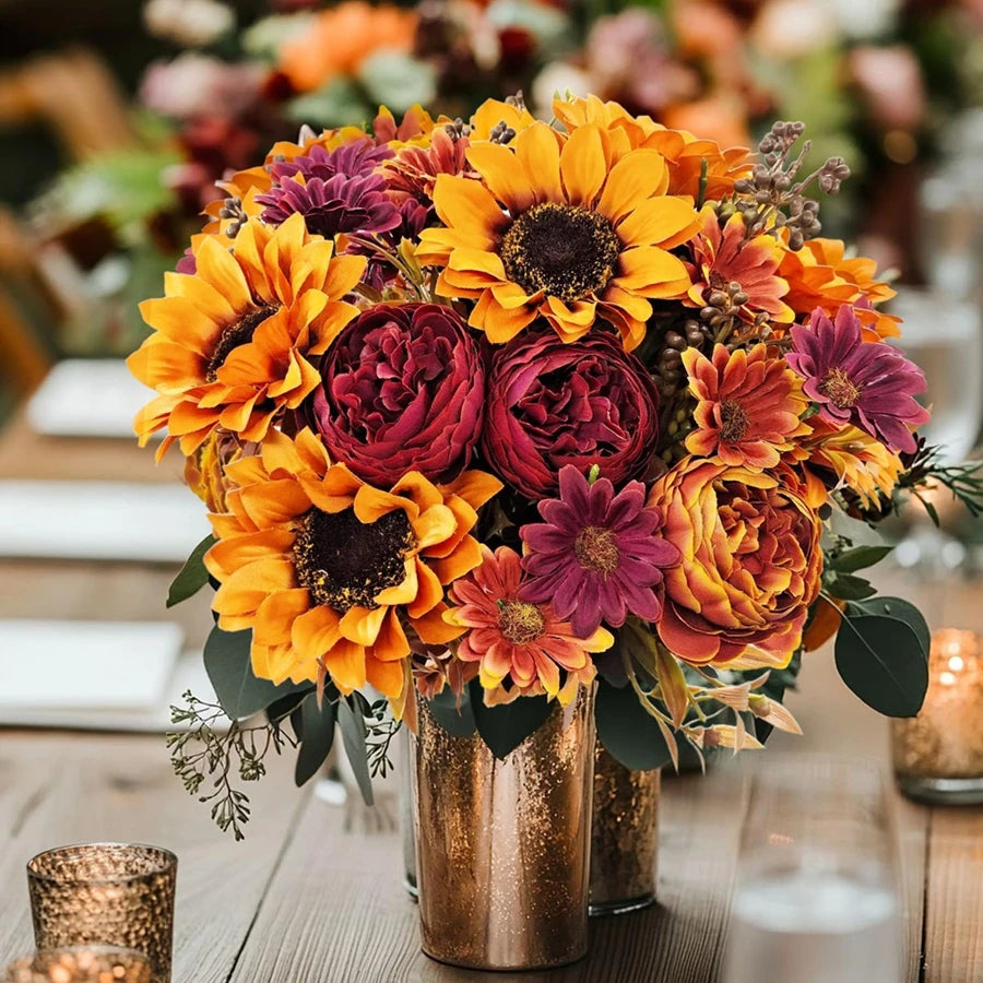Couronne de fleurs artificielles en soie avec tournesols