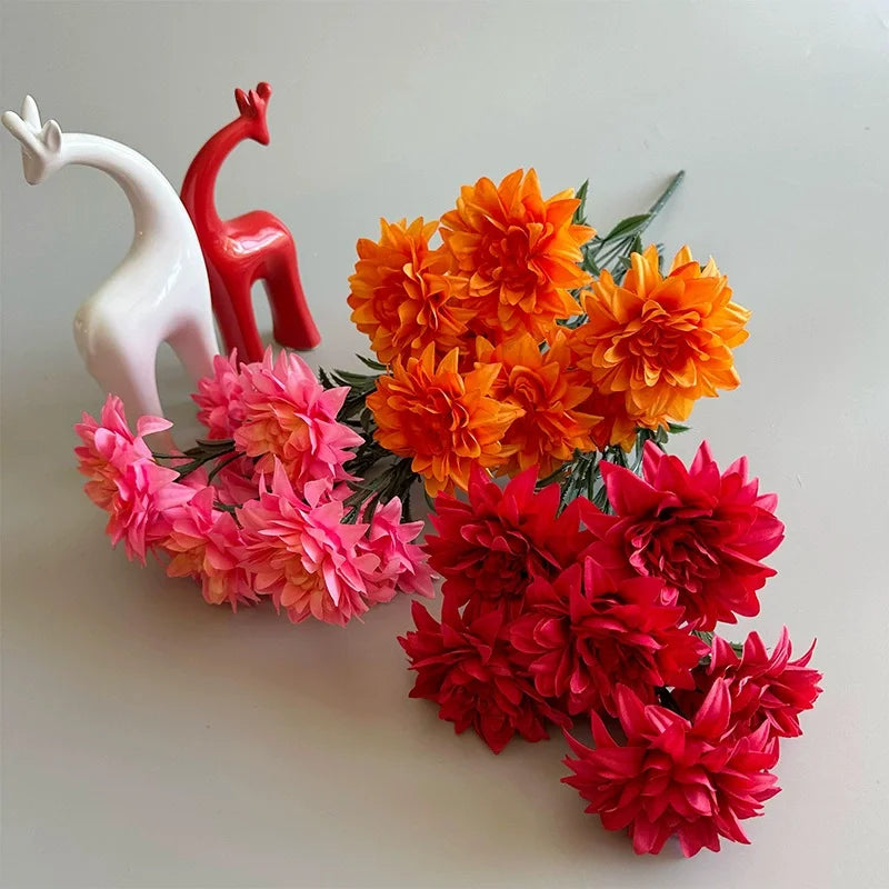 Dahlia artificiel à 7 têtes pour la décoration d'intérieur