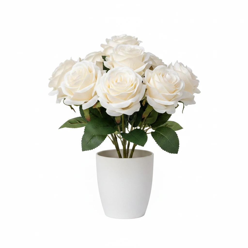 Bouquet de 9 roses artificielles roses