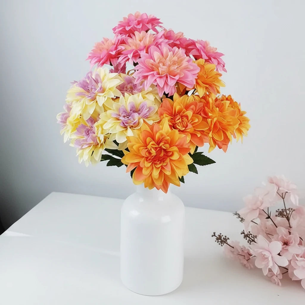 Dahlia artificiel à 7 têtes pour la décoration d'intérieur
