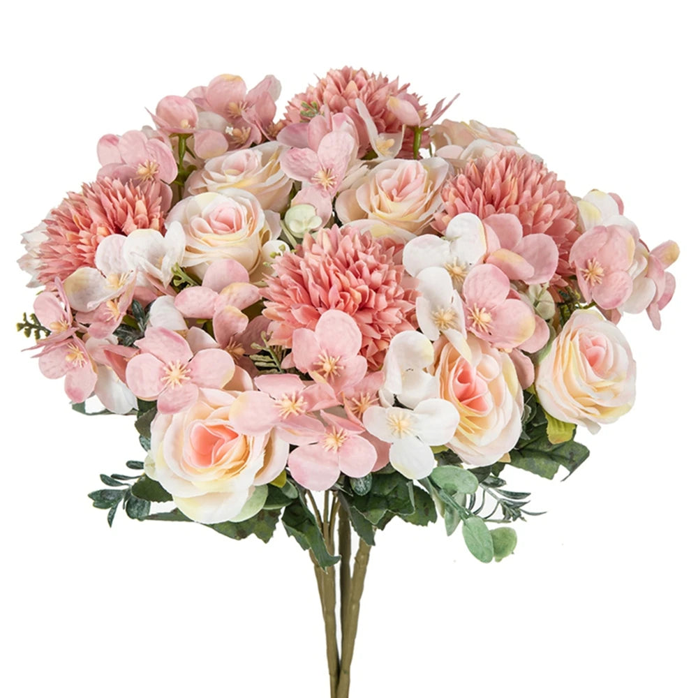 Fleurs artificielles roses et chrysanthèmes en soie