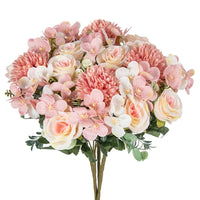 Fleurs artificielles roses et chrysanthèmes en soie