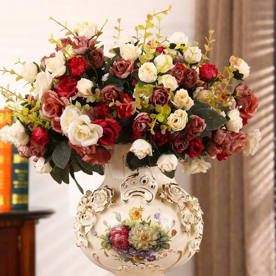Bouquet de roses artificielles en soie