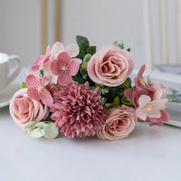 Fleurs artificielles roses et chrysanthèmes en soie