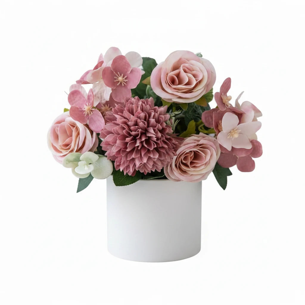 Fleurs artificielles roses et chrysanthèmes en soie
