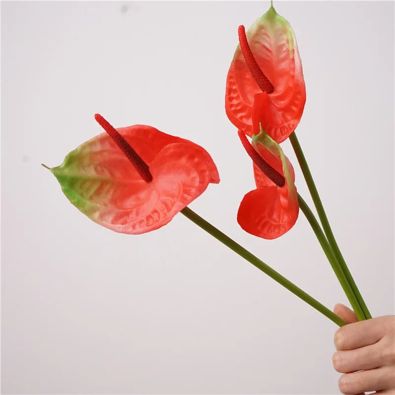 Lot de 10 fleurs artificielles d'anthurium au toucher réaliste