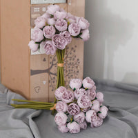 Bouquet de 27 roses roses et pivoines artificielles en soie